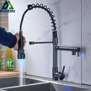 GobekUsa Black Bronze Dual Spout Kitchen Faucet with Pull Down Sprayer