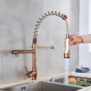 GobekUsa Black Bronze Dual Spout Kitchen Faucet with Pull Down Sprayer