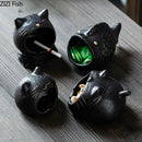 Black cartoon cat ceramic ashtray living room large capacity decor by Decorbites