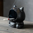 Black cartoon cat ceramic ashtray living room large capacity decor by Decorbites