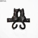 Black cast iron cat hook hanging shelf outdoor wall decor by Decorbites