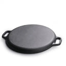 Black cast iron skillet pan kitchen griddle with two handles by Decorbites