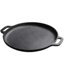 Black cast iron skillet pan kitchen griddle with two handles by Decorbites