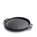Black cast iron skillet pan kitchen griddle with two handles by Decorbites