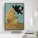 Black cat sunflower canvas wall art living room decor by Decorbites