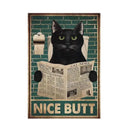 Vintage teal and gold black cat music poster living room wall art by Decorbites
