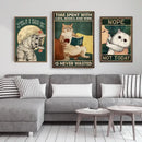 Vintage teal and gold black cat music poster living room wall art by Decorbites