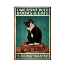 Vintage teal and gold black cat music poster living room wall art by Decorbites