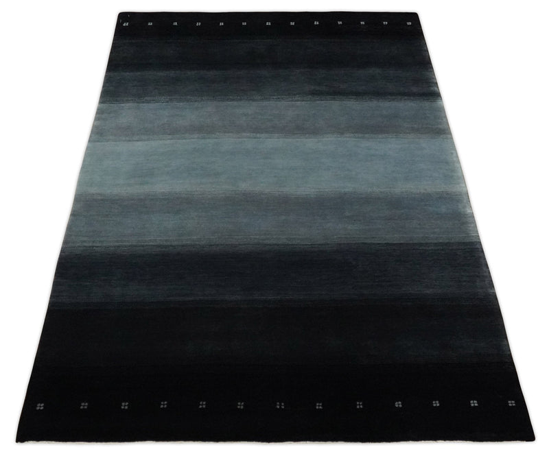 5x7 Ombre Black, Charcoal and Gray Striped Wool Hand Woven Southwestern Lori Rug | KNT24