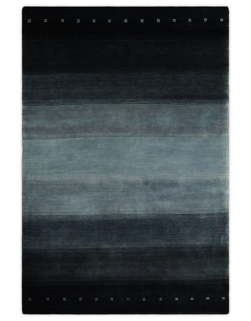 5x7 Ombre Black, Charcoal and Gray Striped Wool Hand Woven Southwestern Lori Rug | KNT24