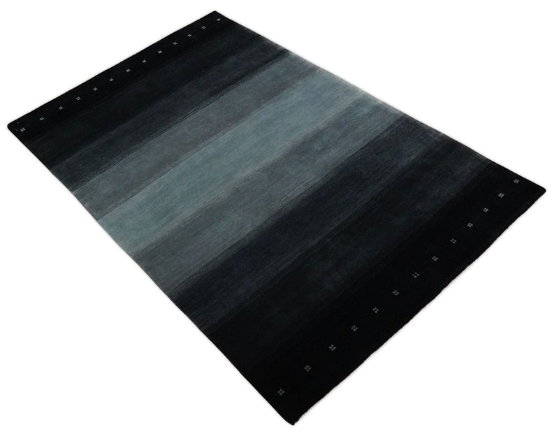 5x7 Ombre Black, Charcoal and Gray Striped Wool Hand Woven Southwestern Lori Rug | KNT24