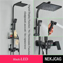 GobekUsa Digital Display Thermostatic Shower Faucet Set, Rain Shower Column, Wall Mount - Black/Chrome