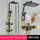 GobekUsa Digital Display Thermostatic Shower Faucet Set, Rain Shower Column, Wall Mount - Black/Chrome