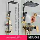 GobekUsa Digital Display Thermostatic Shower Faucet Set, Rain Shower Column, Wall Mount - Black/Chrome