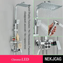 GobekUsa Digital Display Thermostatic Shower Faucet Set, Rain Shower Column, Wall Mount - Black/Chrome