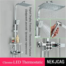 GobekUsa Digital Display Thermostatic Shower Faucet Set, Rain Shower Column, Wall Mount - Black/Chrome