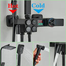 GobekUsa Digital Display Thermostatic Shower Faucet Set, Rain Shower Column, Wall Mount - Black/Chrome