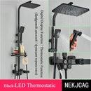 GobekUsa Digital Display Thermostatic Shower Faucet Set, Rain Shower Column, Wall Mount - Black/Chrome