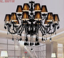 GobekUsa Black Crystal Chandelier Lamps with Fabric Lampshades for Dining, Bedroom, Living Room