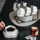 GobekUsa Black Edged Flower Mug Set - Ceramic Cup & Saucer for Tea, Coffee, and Juice