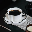 GobekUsa Black Edged Flower Mug Set - Ceramic Cup & Saucer for Tea, Coffee, and Juice