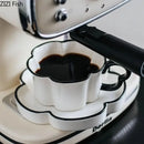 GobekUsa Black Edged Flower Mug Set - Ceramic Cup & Saucer for Tea, Coffee, and Juice