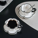 GobekUsa Black Edged Flower Mug Set - Ceramic Cup & Saucer for Tea, Coffee, and Juice