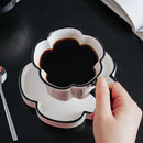 GobekUsa Black Edged Flower Mug Set - Ceramic Cup & Saucer for Tea, Coffee, and Juice