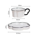 GobekUsa Black Edged Flower Mug Set - Ceramic Cup & Saucer for Tea, Coffee, and Juice