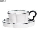 GobekUsa Black Edged Flower Mug Set - Ceramic Cup & Saucer for Tea, Coffee, and Juice