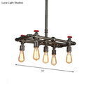 GobekUsa Black Finish Tubing Hanging Lamp: Antique Metal Dining Room Chandelier with Red Valve and 5-Bulb Lighting