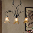 GobekUsa Black Flower Island Pendant with Textured Glass - Perfect for Dining Room - 3 Bulb Hanging Ceiling Light