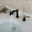 GobekUsa Black & Gold Brass Bathroom Sink Faucets Double Handle Waterfall Faucet