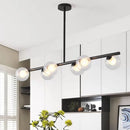 GobekUsa Black/Gold Metallic Hanging Chandelier - Clear Glass Ball Island Light for Dining Table with 6 Modern Lights