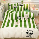 GobekUsa Cat Embroidery Stripes Bedding Set - Single Queen Size Bedclothes