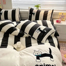 GobekUsa Cat Embroidery Stripes Bedding Set - Single Queen Size Bedclothes