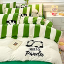 GobekUsa Cat Embroidery Stripes Bedding Set - Single Queen Size Bedclothes