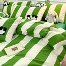 GobekUsa Cat Embroidery Stripes Bedding Set - Single Queen Size Bedclothes