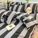 GobekUsa Cat Embroidery Stripes Bedding Set - Single Queen Size Bedclothes