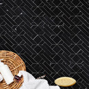 Black Honed Stucco Marble Waterjet Mosaics 4x7 1/2