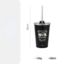 Black insulated vacation bubble tea tumbler with straw kitchen cup by Decorbites