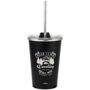 Black insulated vacation bubble tea tumbler with straw kitchen cup by Decorbites