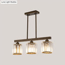 GobekUsa Black Cylindrical Island Chandelier: Clear Crystal, Traditional Style, 3 Bulbs, for Dining Room
