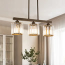 GobekUsa Black Cylindrical Island Chandelier: Clear Crystal, Traditional Style, 3 Bulbs, for Dining Room
