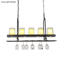 GobekUsa Black 3/5-Light Island Light Fixture with Clear Glass Cylindrical Pendant for Dining Room - Traditional Style