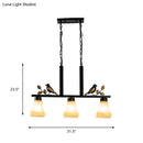 GobekUsa Black Island Pendant with 3 Tan Glass Shades and Bird Deco - Traditional Dining Room Ceiling Light