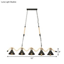 GobekUsa Black Island Pendant with 5 Hemp Rope Lights and Metal Shade