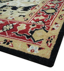 Hand Knotted Wool Area Rug Traditional Heriz Medallion Design Black Ivory Olive Brown