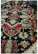 Hand Knotted Wool Area Rug Traditional Heriz Medallion Design Black Ivory Olive Brown