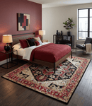 Hand Knotted Wool Area Rug Traditional Heriz Medallion Design Black Ivory Olive Brown